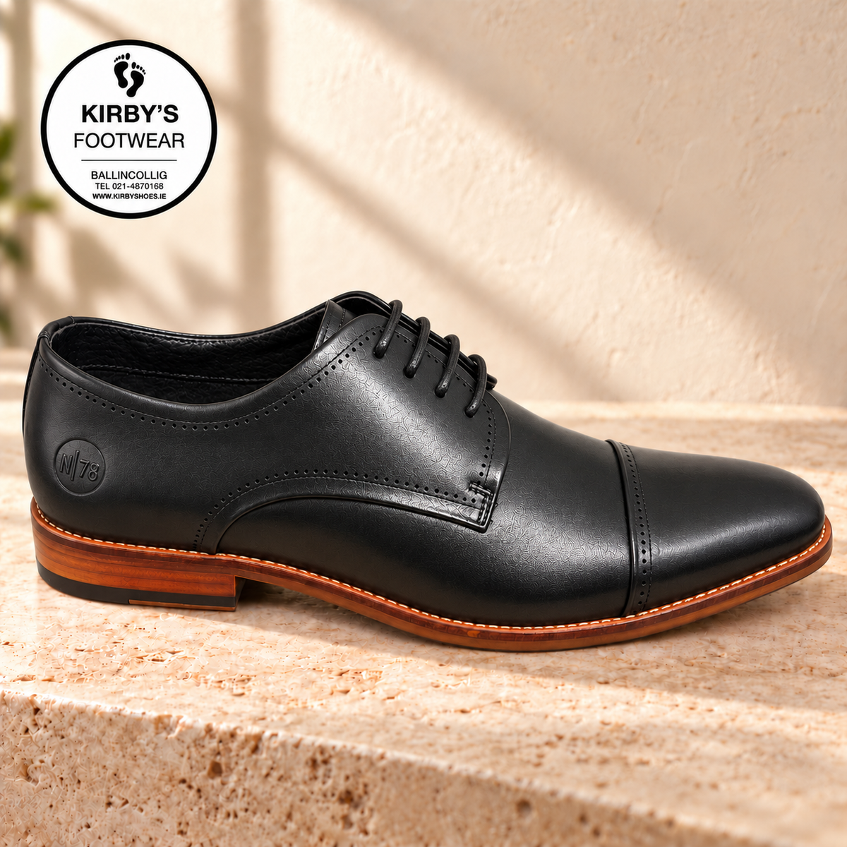 NINETY78 NTY015 Men's Leather Toe Cap Shoes – Black