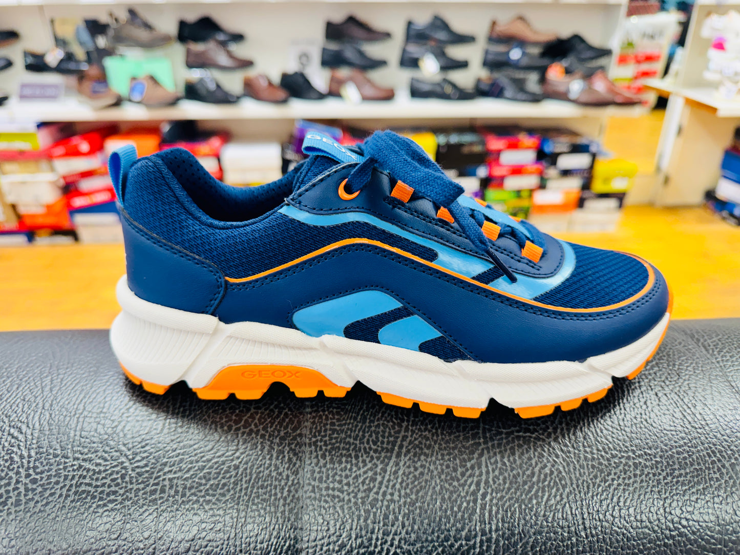 Geox Flexyper trainer lace navy orange - Kirbys Footwear Ltd