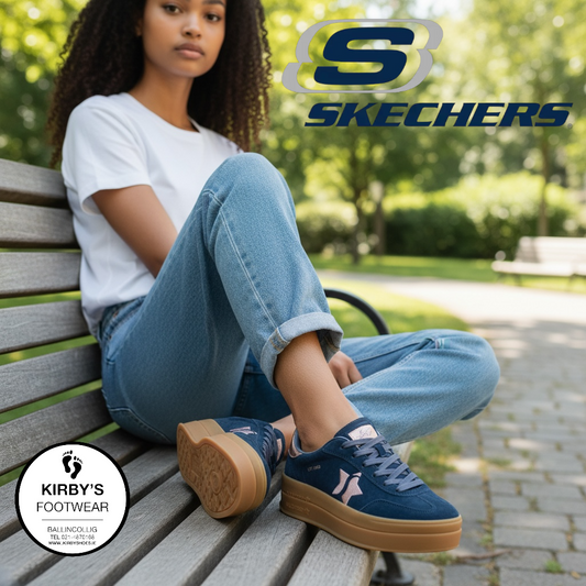 Skechers Academy hi-elevated essence - navy pink - Kirbys Footwear Ltd
