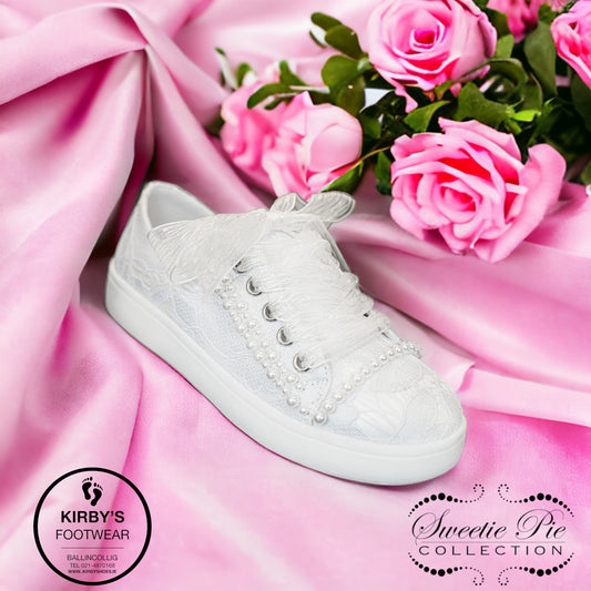Sweeties Tiana white lace pearl communion - Kirbys Footwear Ltd