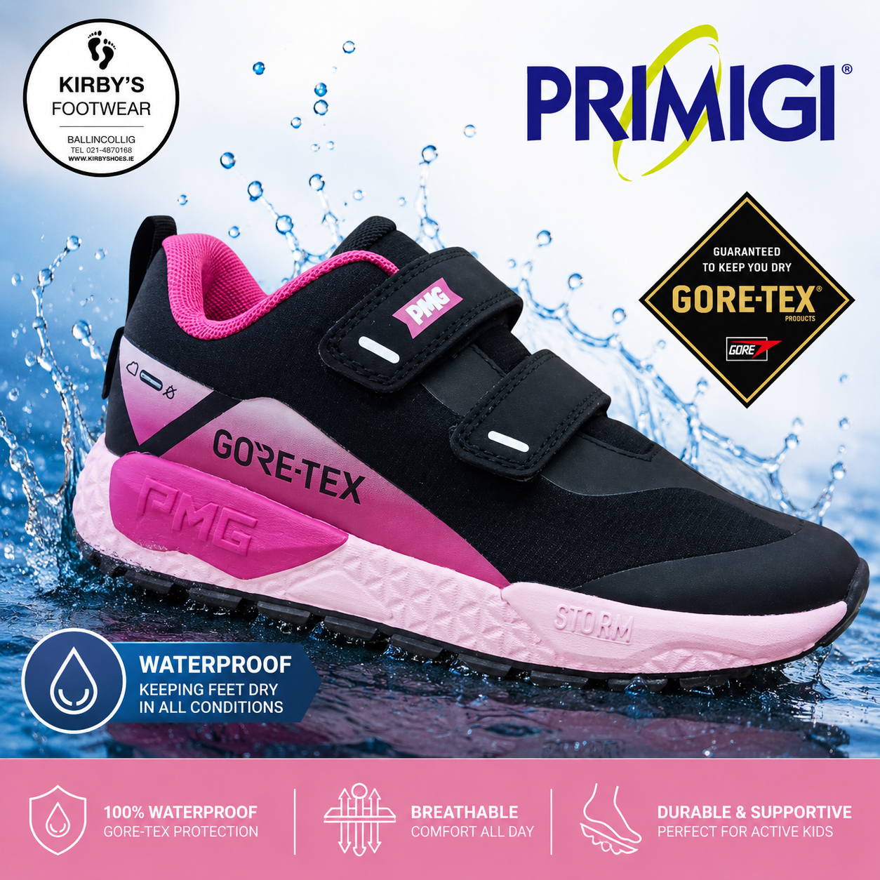 Primigi goretex trainer black pink waterproof - Kirbys Footwear Ltd