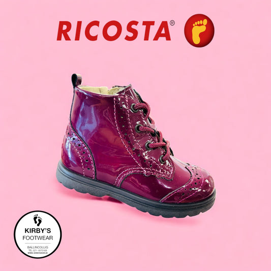 Ricosta Jemmy boot Burgandy patent lace with zip - Kirbys Footwear Ltd
