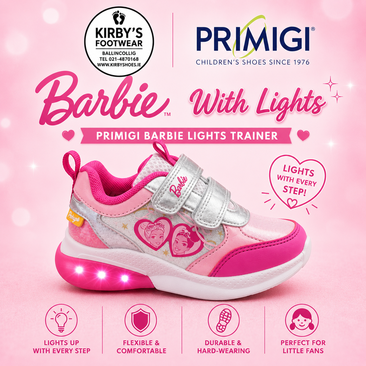 Primigi Barbie trainer lights white pink