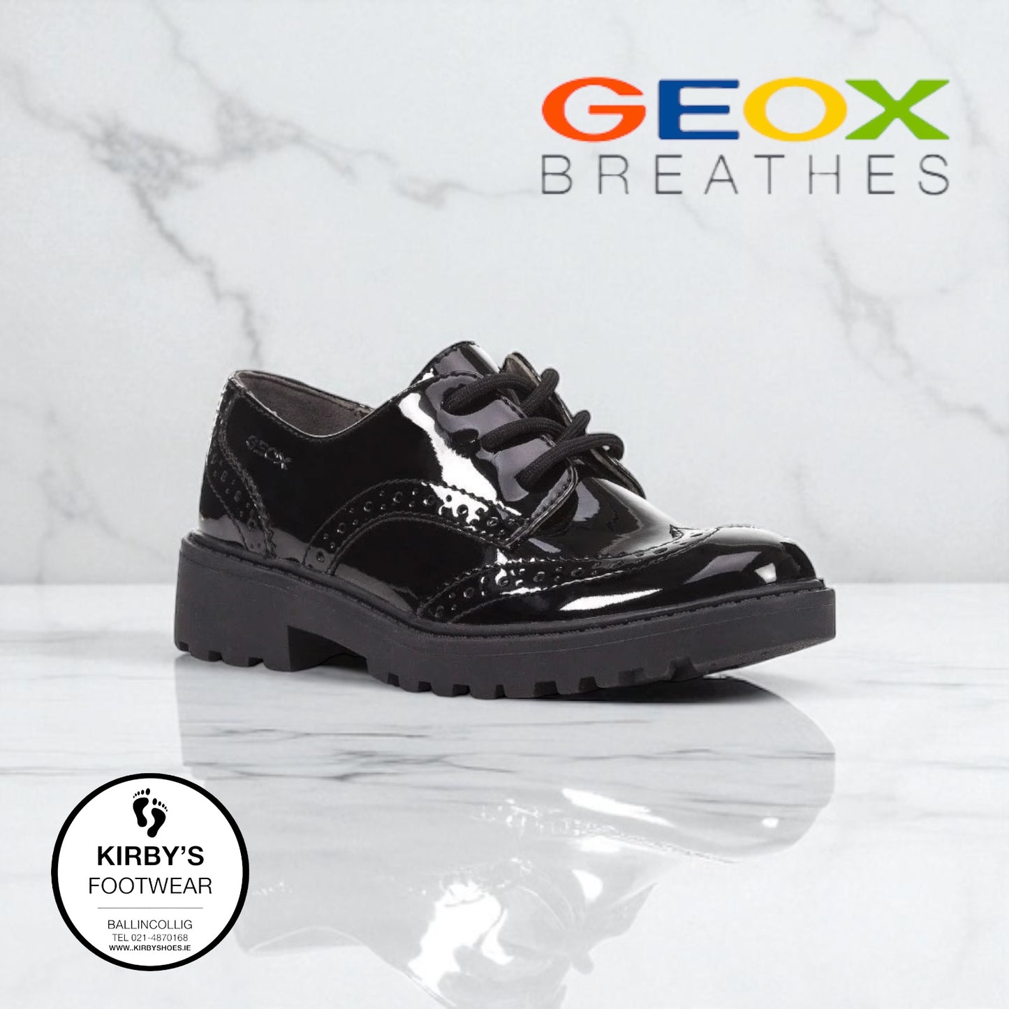 Geox Casey black patent lace