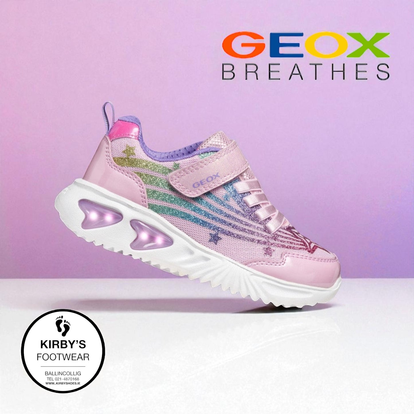 Geox Assister pink rainbow lights