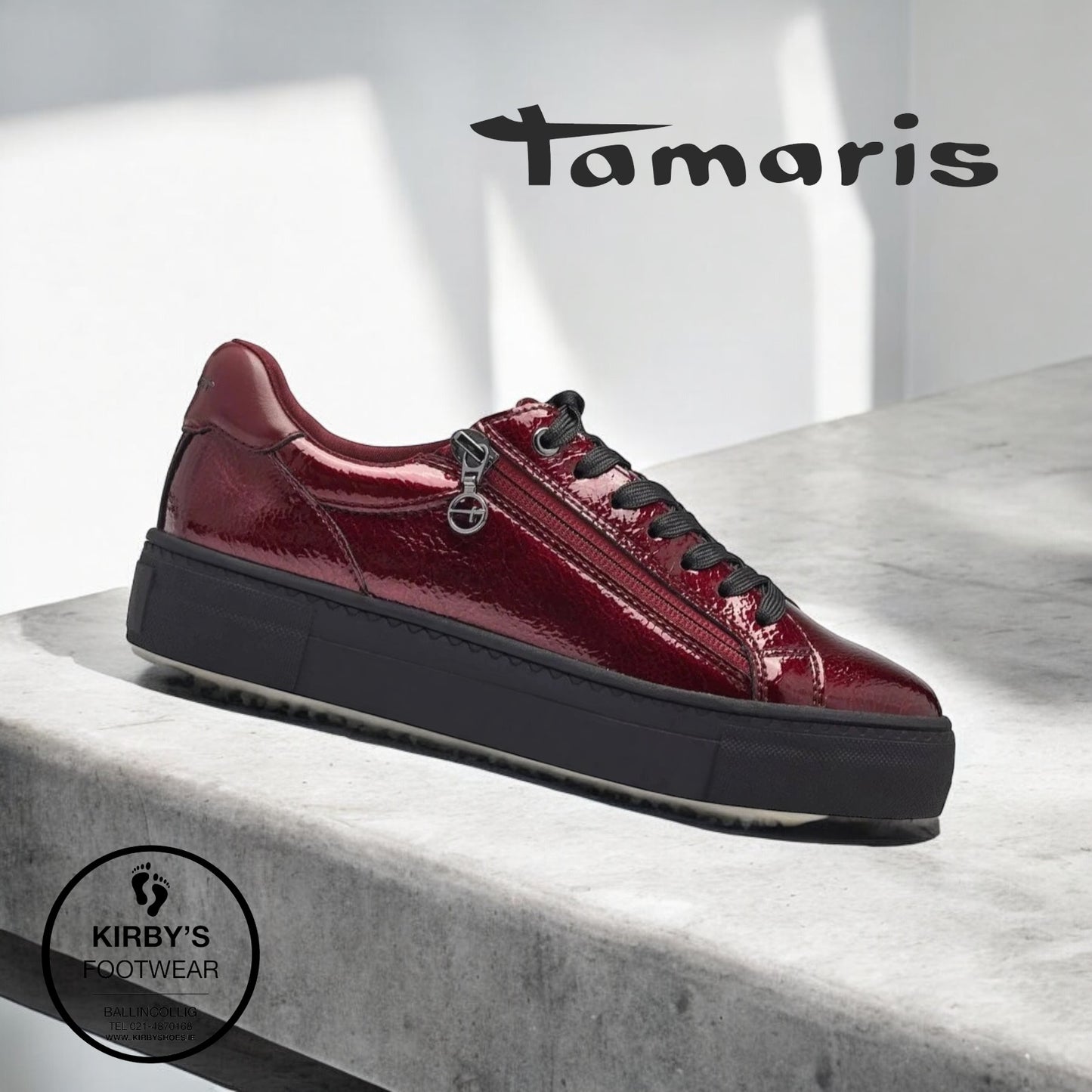 Tamaris lace trainer Bordeaux patent 23313