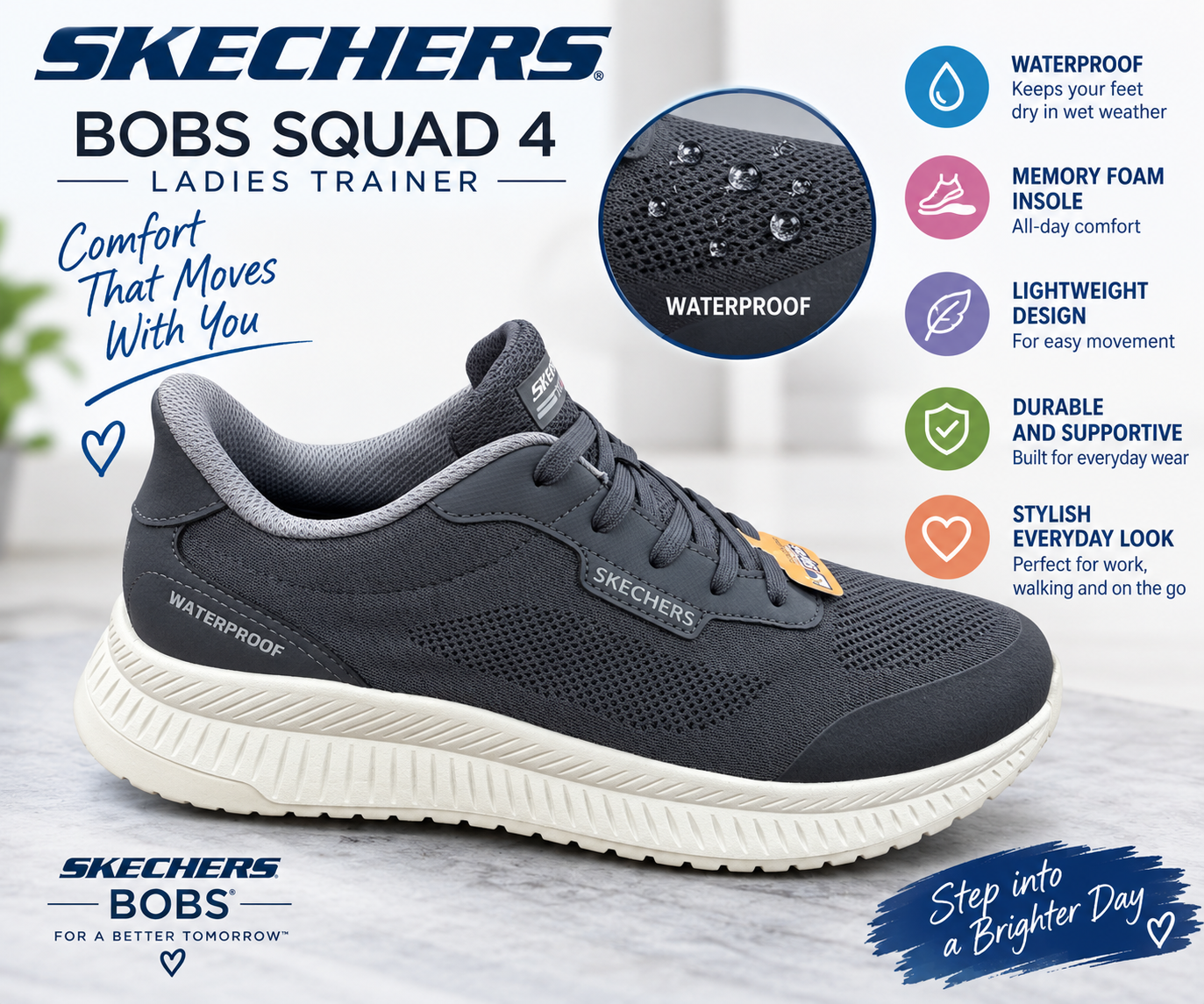 Skechers slip-in, Bobs squad 4 - navy waterproof