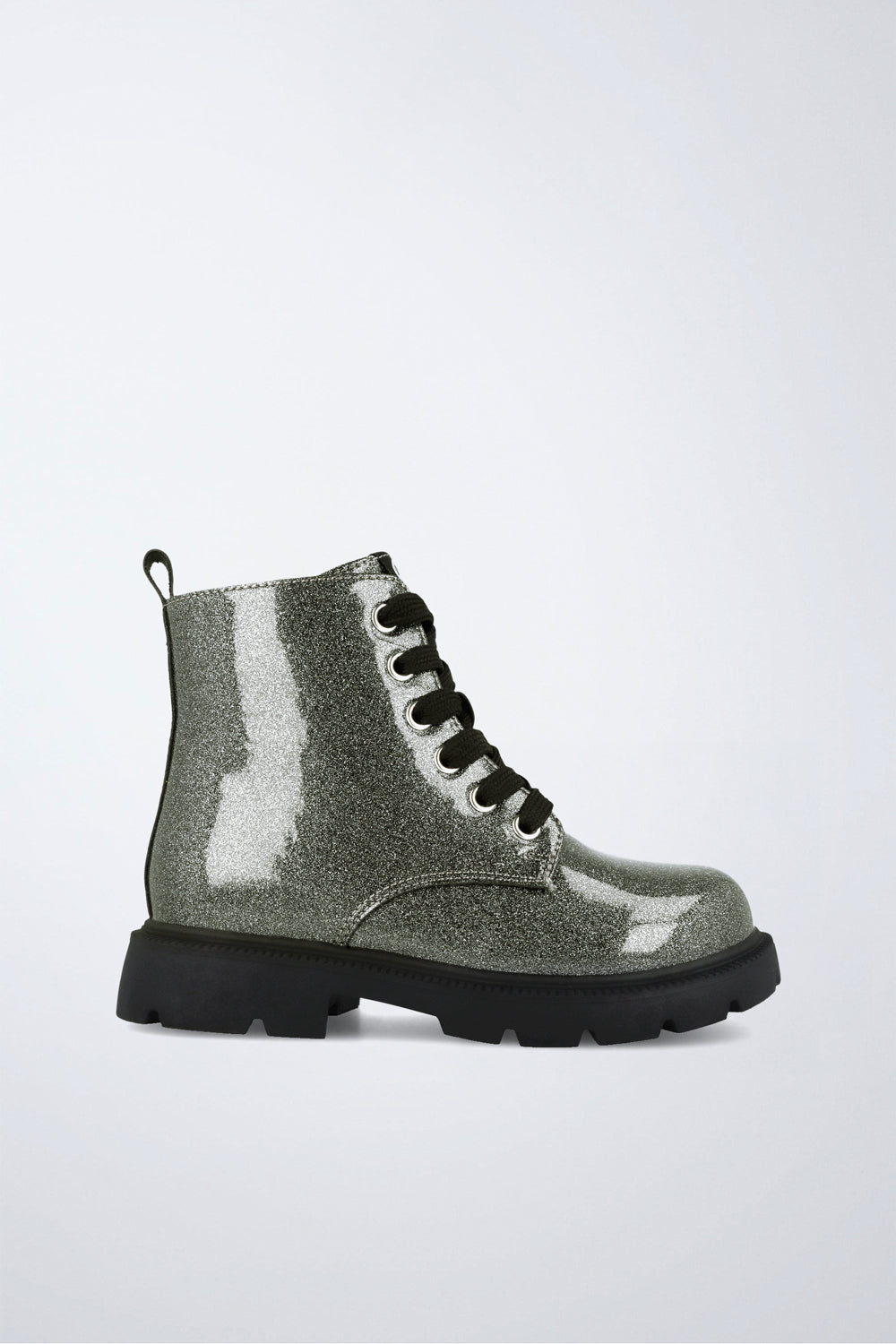 Garvalin 261565 Girls’ Silver Glitter Patent Boots – detail view