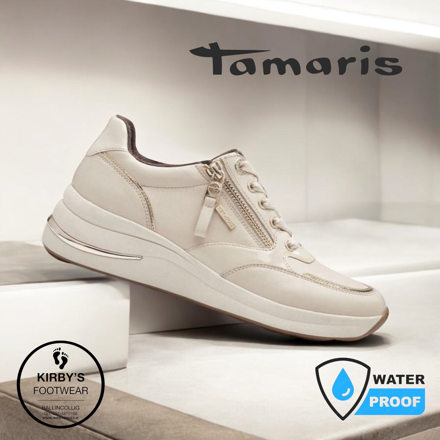Tamaris trainer ivory gold waterproof 83715