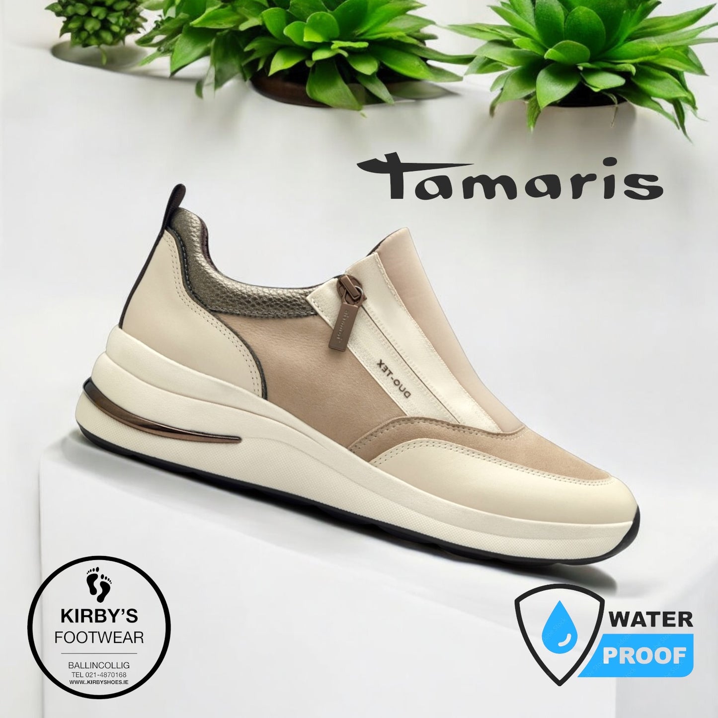 Tamaris beige zip trainer waterproof 83713