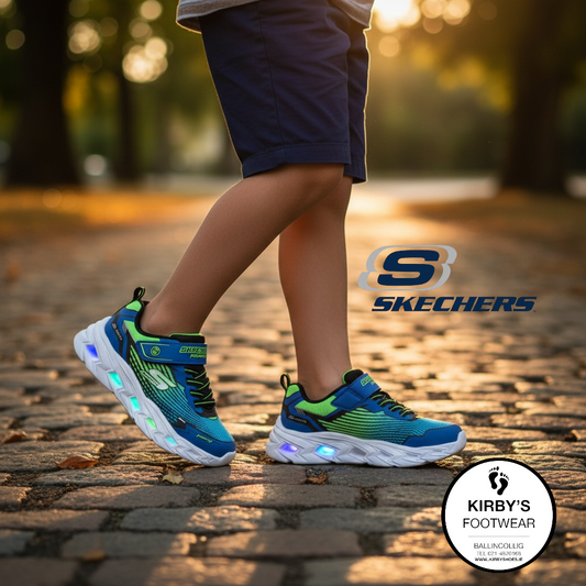 Skechers Vortex 3.0 blue lime lights - Kirbys Footwear Ltd