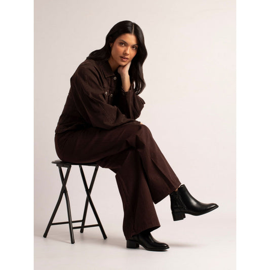 Lunar Hayley black ankle boots worn on model