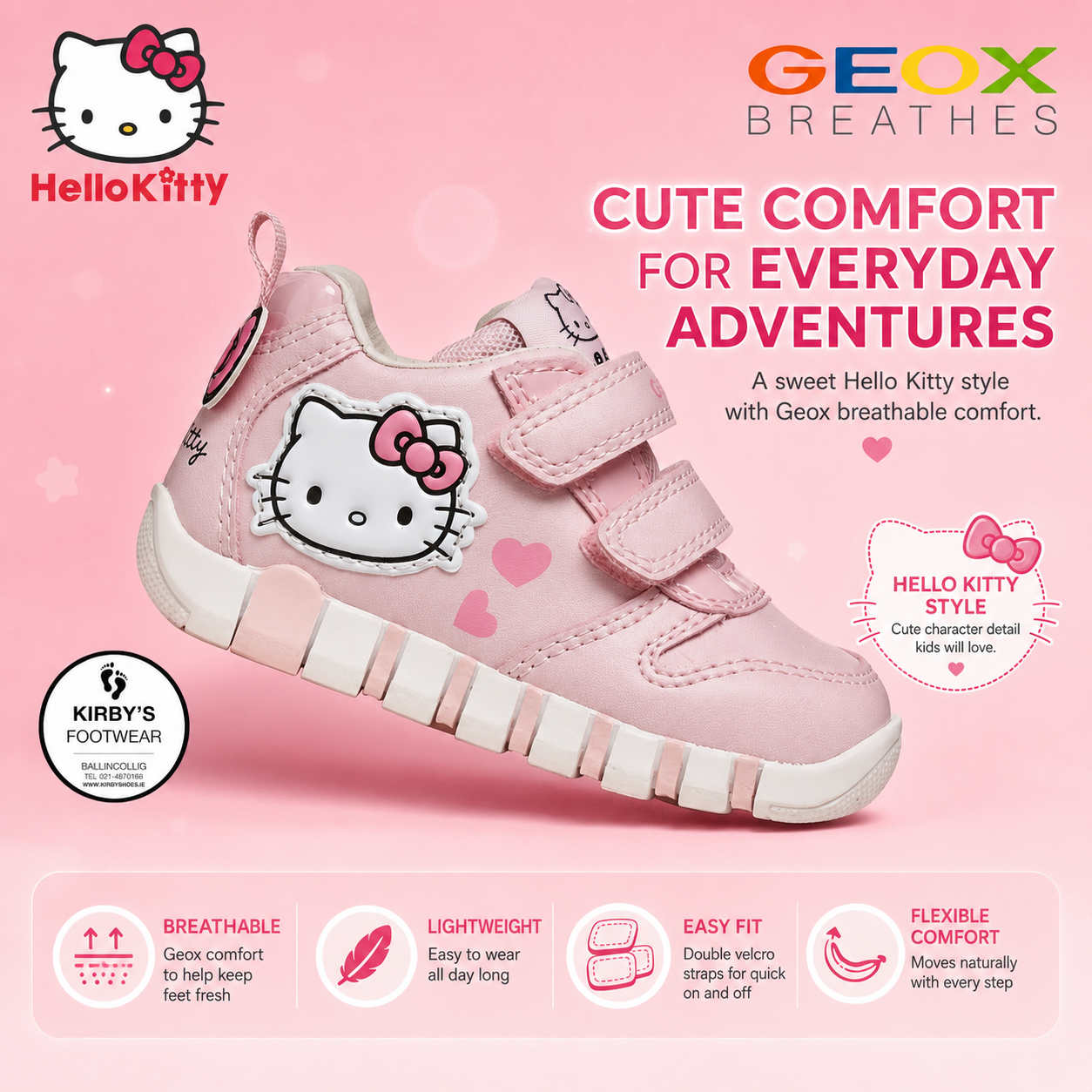 Geox Iupidoo velcro pink Hello Kitty