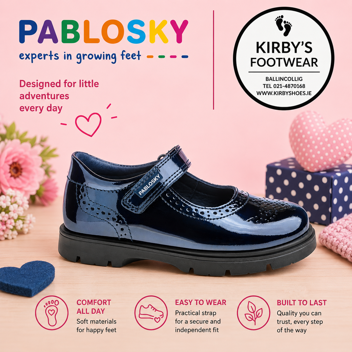 Pablosky strap 360229 navy patent - Kirbys Footwear Ltd