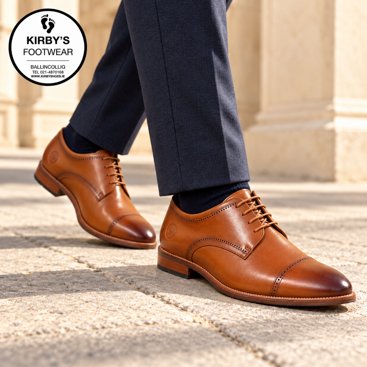 NINETY78 NTY015 Men's Leather Toe Cap Shoes – Tan