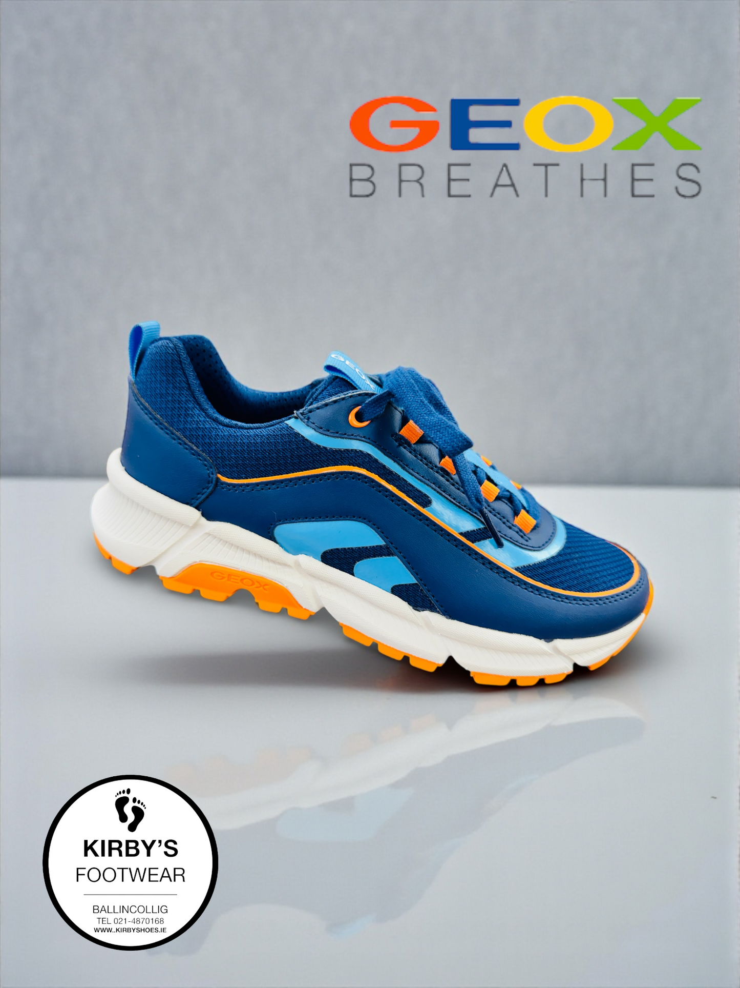 Geox Flexyper trainer lace navy orange - Kirbys Footwear Ltd