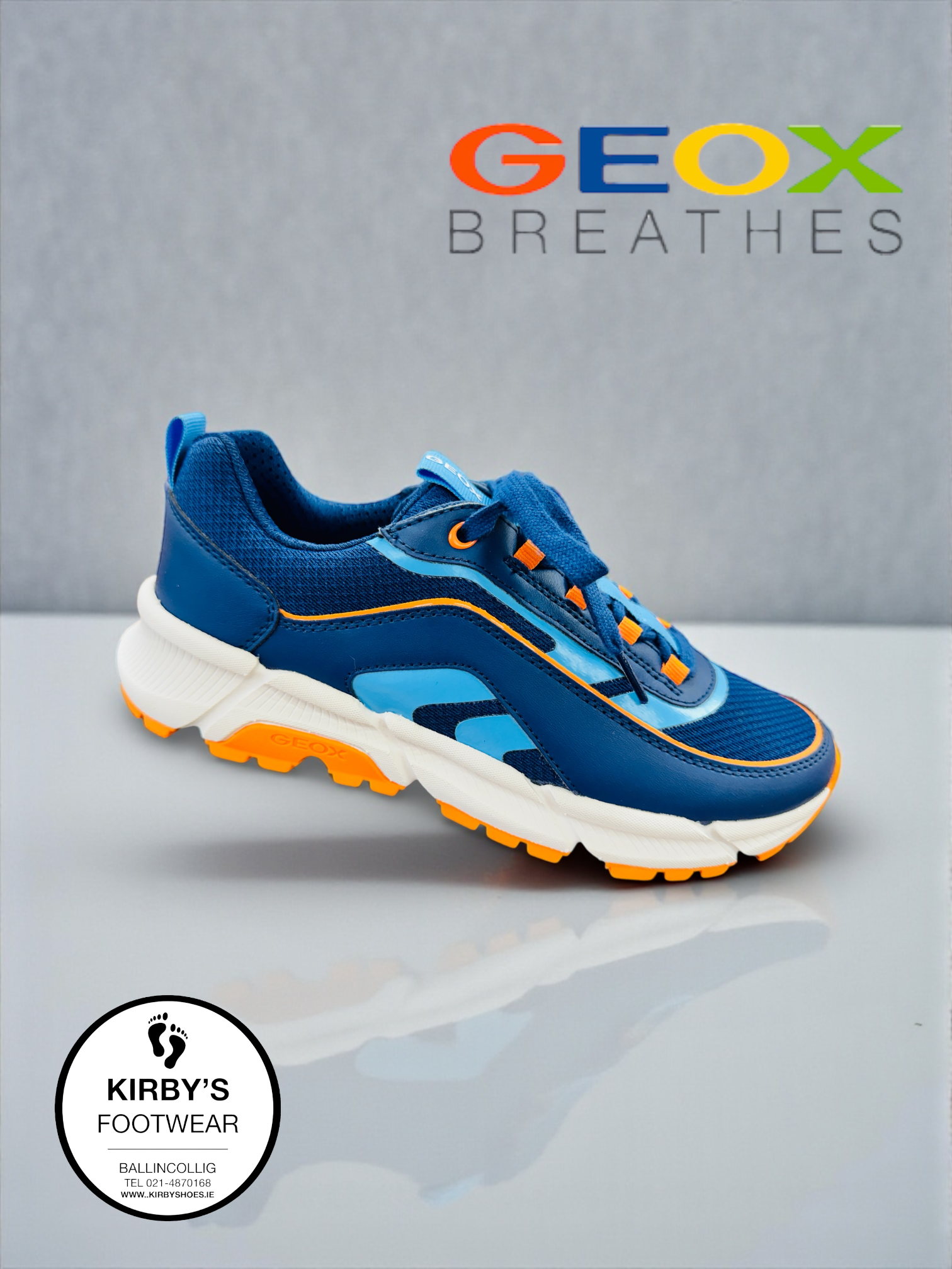 Geox Flexyper trainer lace navy orange - Kirbys Footwear Ltd
