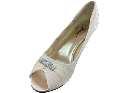 Barino beige satin court heel - Kirbys Footwear Ltd