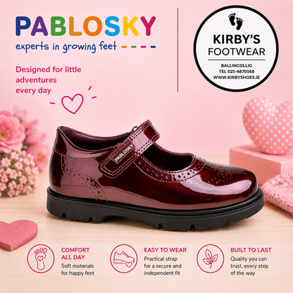Pablosky strap 360269 burgundy patent - Kirbys Footwear Ltd