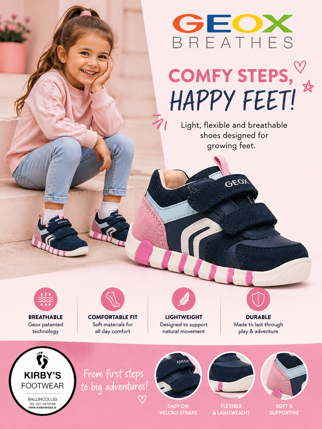 Geox Iupidoo velcro navy pink