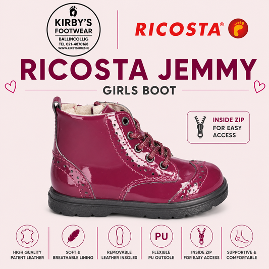 Ricosta Jemmy boot Burgandy patent lace with zip - Kirbys Footwear Ltd