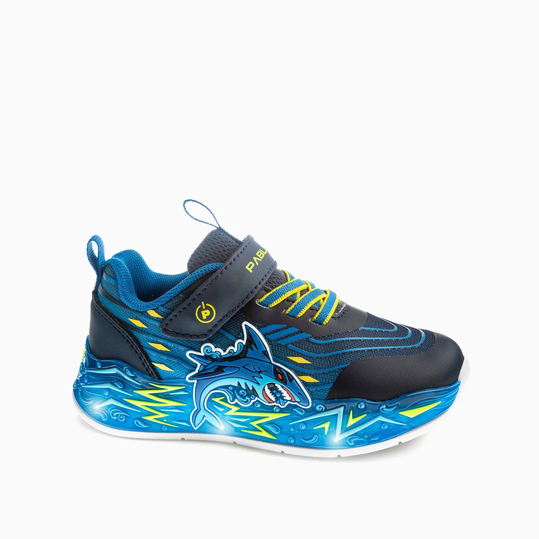 Pablosky trainer navy Shark lights velcro 985120 - Kirbys Footwear Ltd