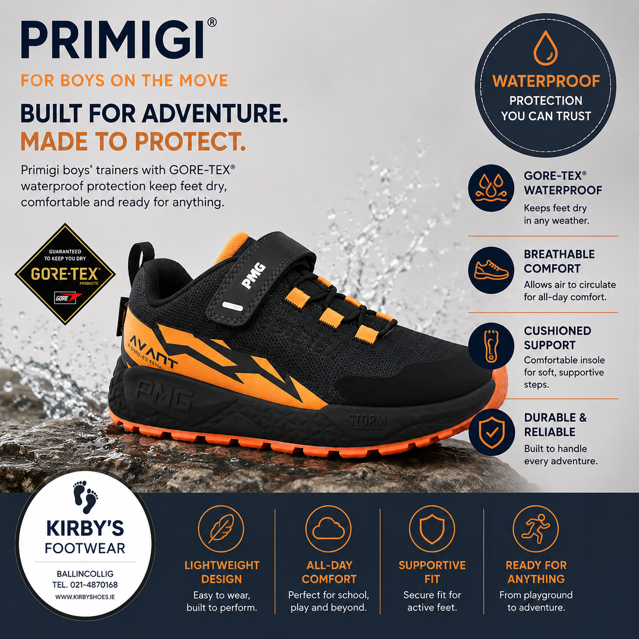 Primigi goretex trainer Gray orange -  waterproof