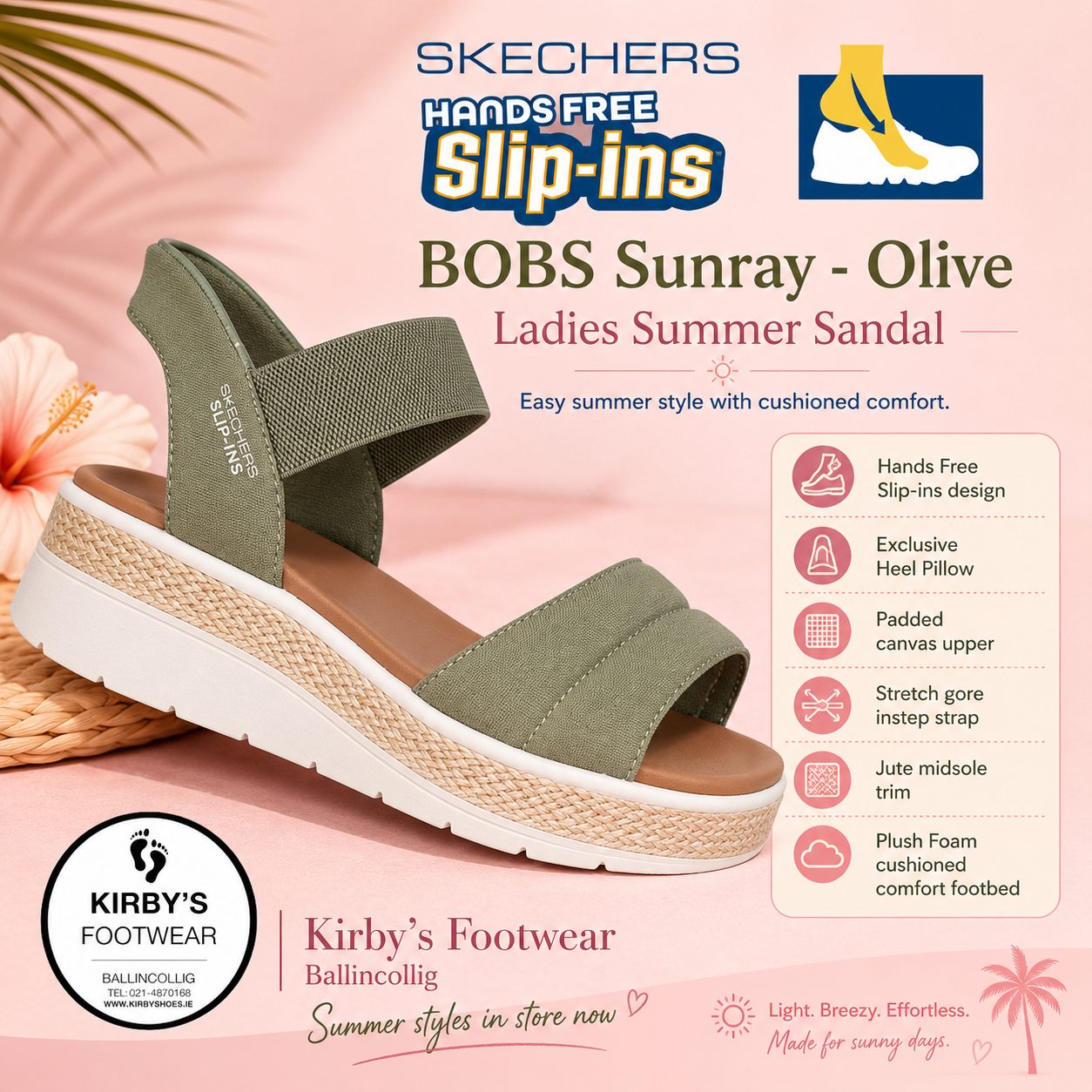 Skechers Slip in sandal - bobs Sunray - olive - Kirbys Footwear Ltd