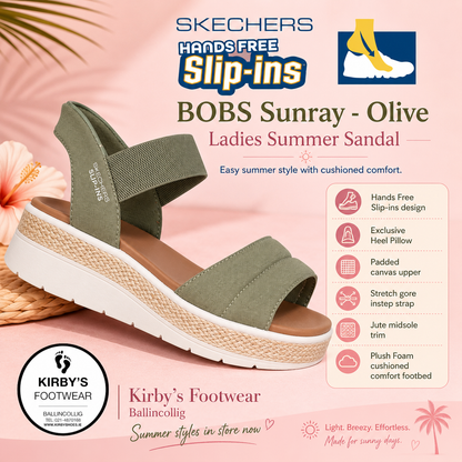 Skechers Slip in sandal - bobs Sunray - olive - Kirbys Footwear Ltd