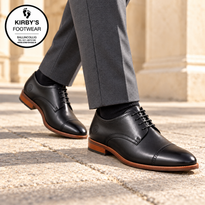 NINETY78 NTY015 Men's Leather Toe Cap Shoes – Black