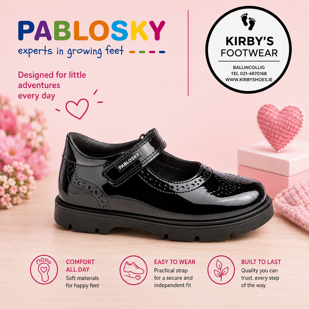 Pablosky strap 360219 black patent - Kirbys Footwear Ltd