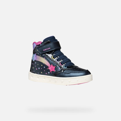 Geox high top lights Skylin navy pink