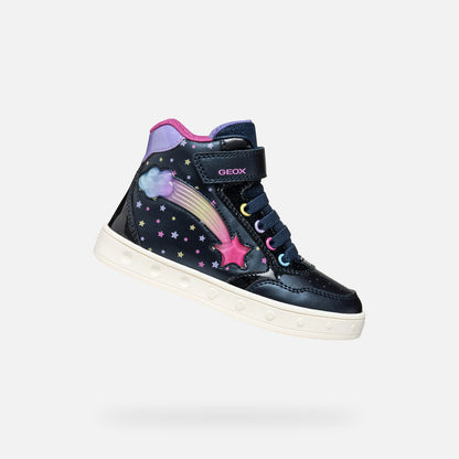 Geox high top lights Skylin navy pink