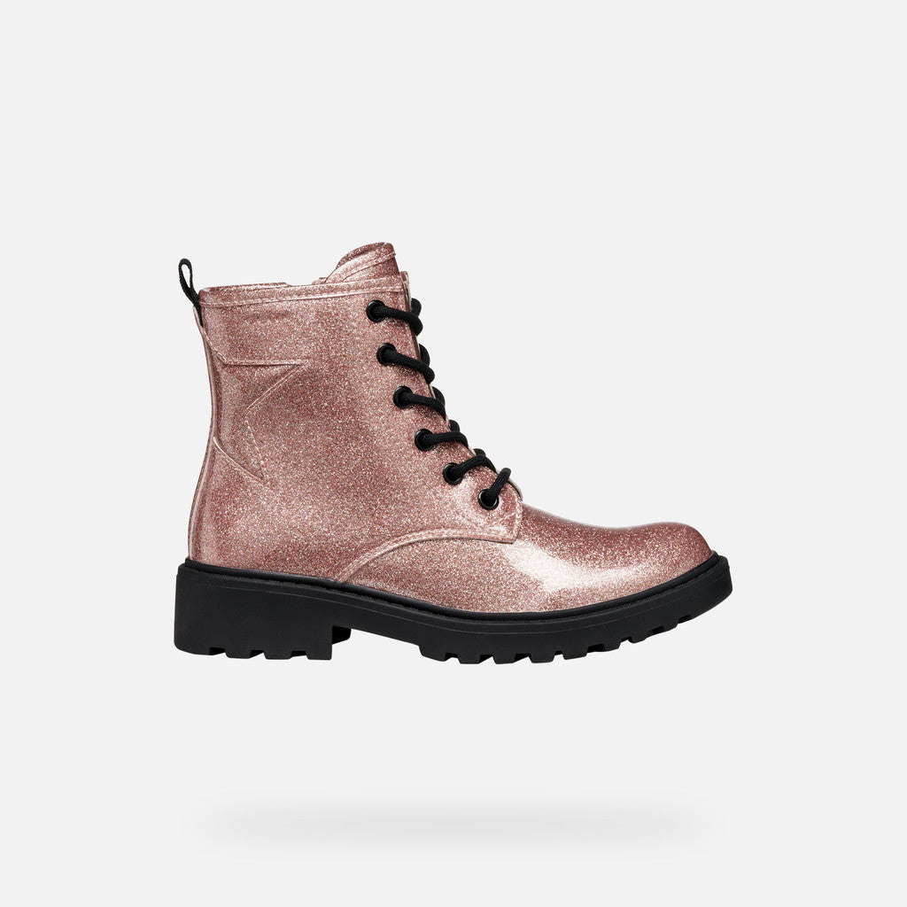 Geox Casey pink glitter patent zip boot