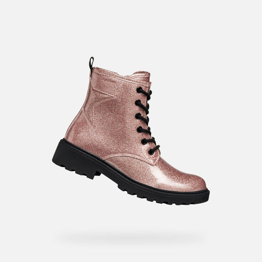 Geox Casey pink glitter patent zip boot