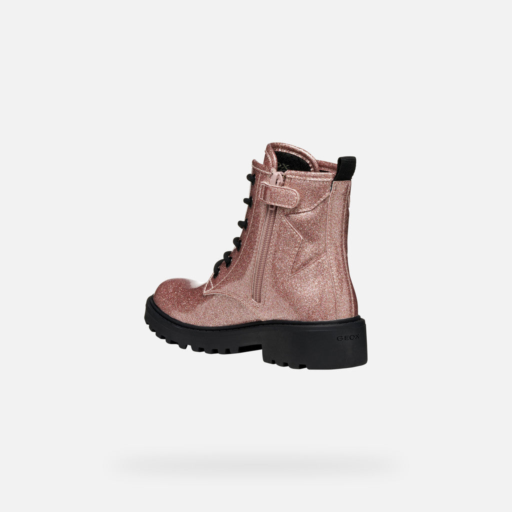 Geox Casey pink glitter patent zip boot