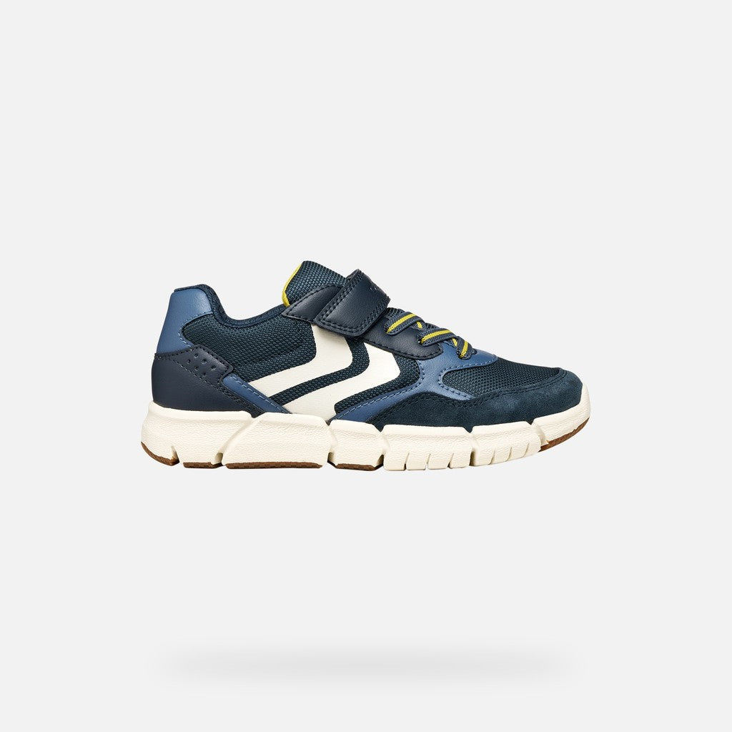 Geox Flexyper trainer velcro navy yellow - Kirbys Footwear Ltd