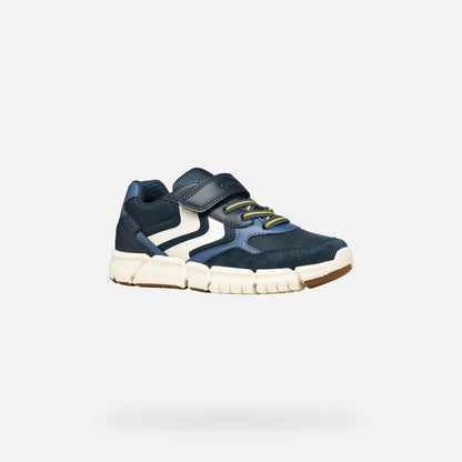 Geox Flexyper trainer velcro navy yellow - Kirbys Footwear Ltd