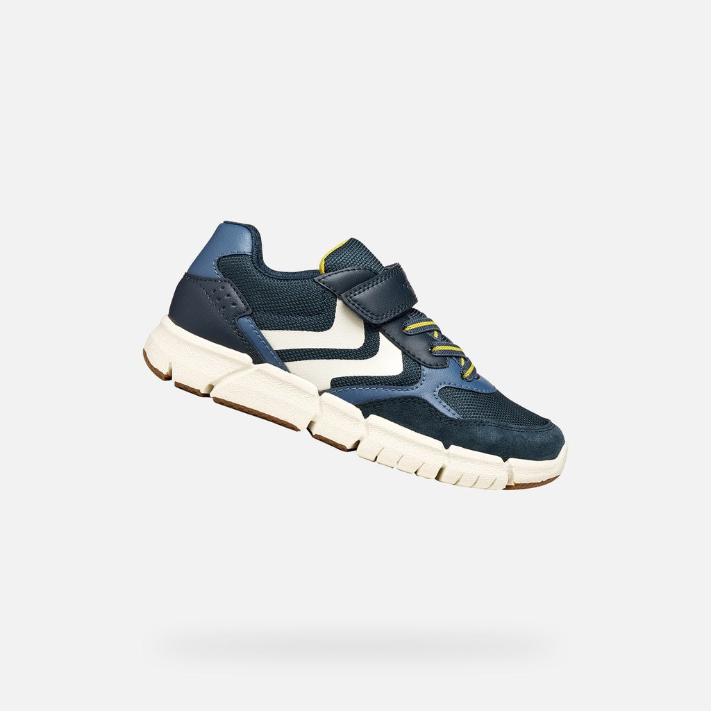 Geox Flexyper trainer velcro navy yellow - Kirbys Footwear Ltd