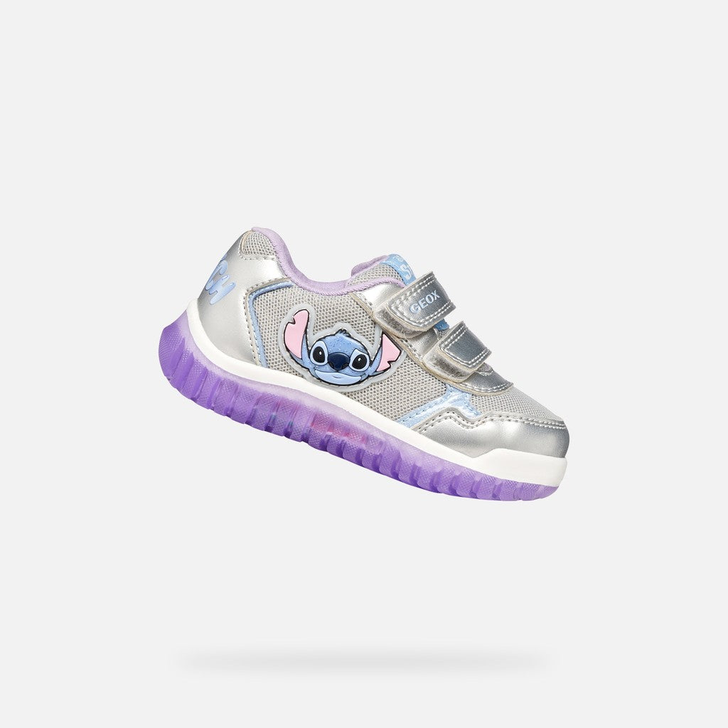 Geox lightyloo Stitch lights - silver lilac - Kirbys Footwear Ltd