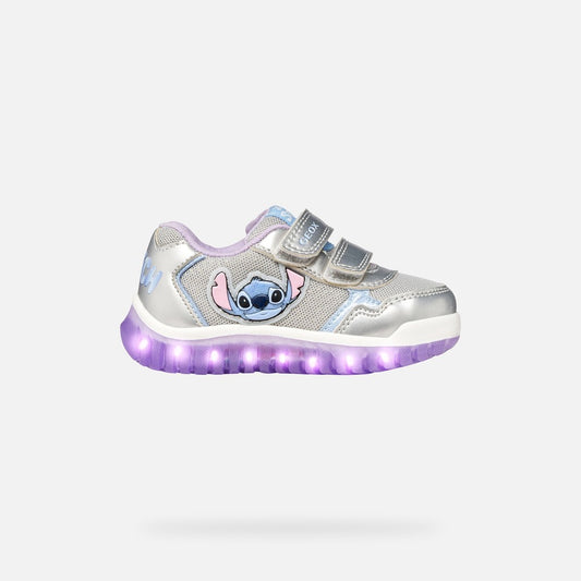 Geox lightyloo Stitch lights - silver lilac - Kirbys Footwear Ltd