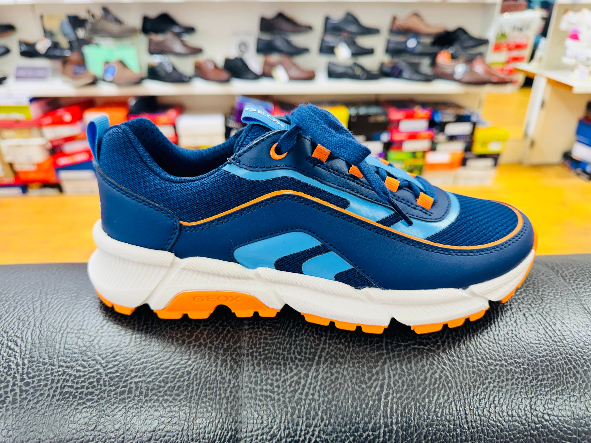 Geox Flexyper trainer lace navy orange - Kirbys Footwear Ltd