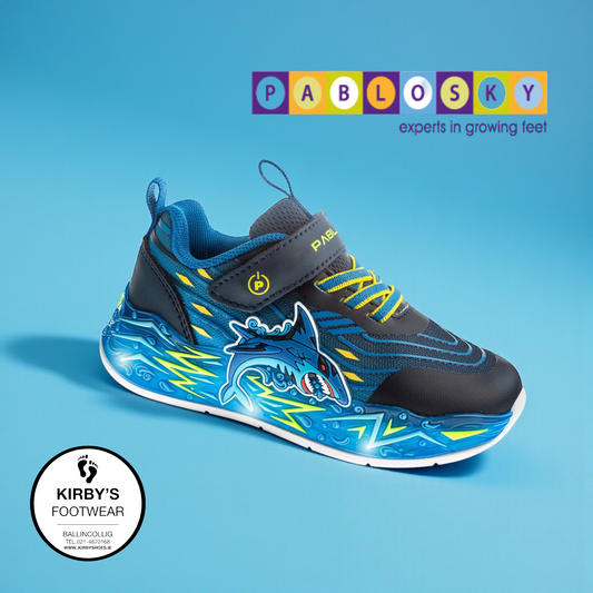 Pablosky trainer navy Shark lights velcro 985120 - Kirbys Footwear Ltd
