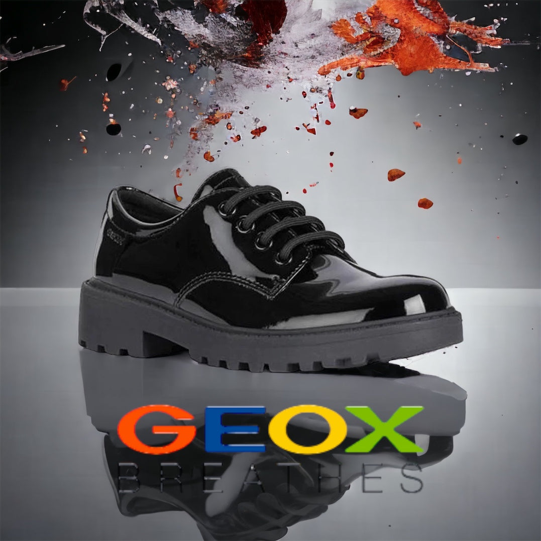 Geox Casey black patent lace