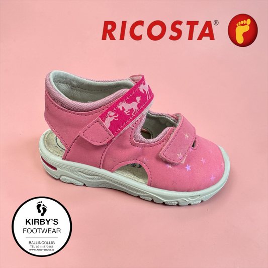 Ricosta Dobby pink unicorn closed toe sandal - Kirbys Footwear Ltd