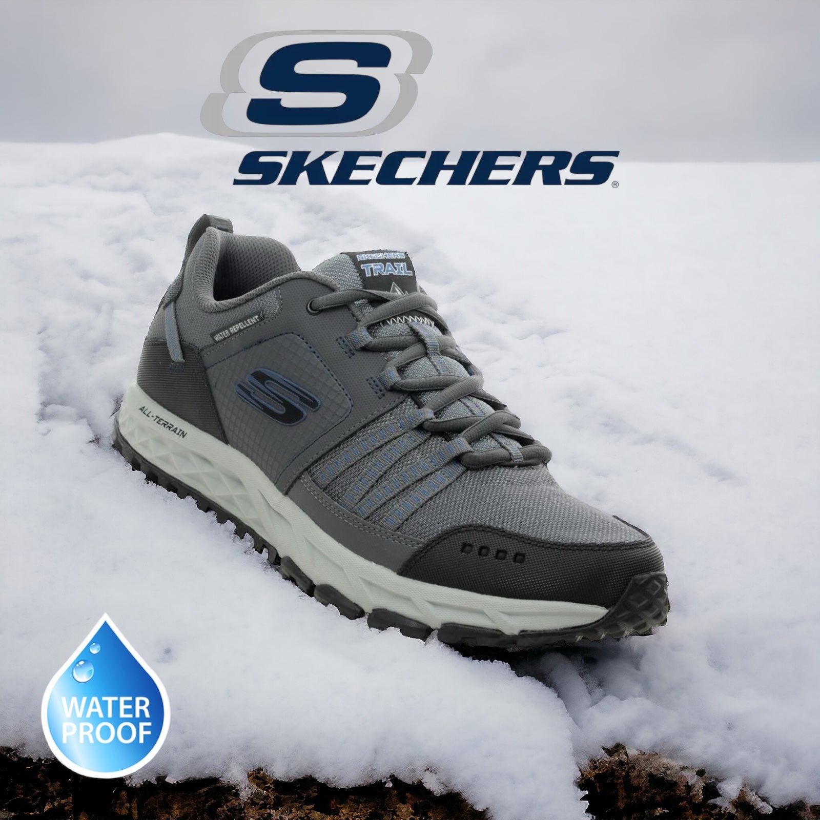 Skechers escape plan charcoal waterproof - Kirbys Footwear Ltd