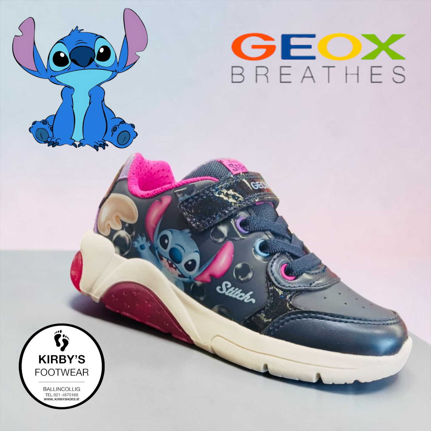 Geox Stitch lights Fadinlight navy pink - Kirbys Footwear Ltd