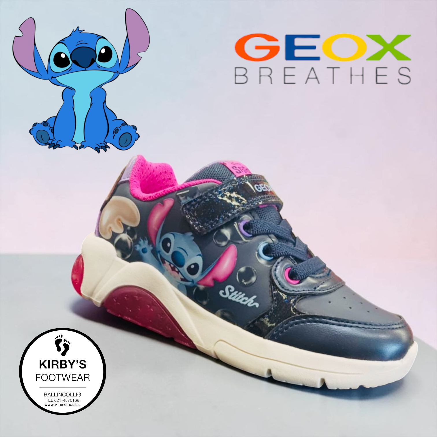 Geox Stitch lights Fadinlight navy pink - Kirbys Footwear Ltd