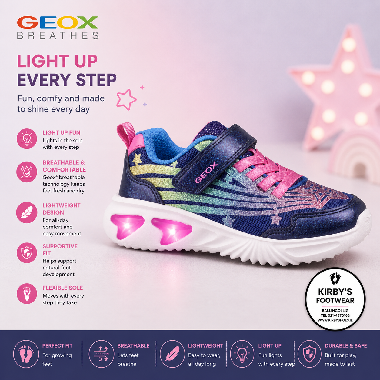 Geox Assister navy lights - Kirbys Footwear Ltd