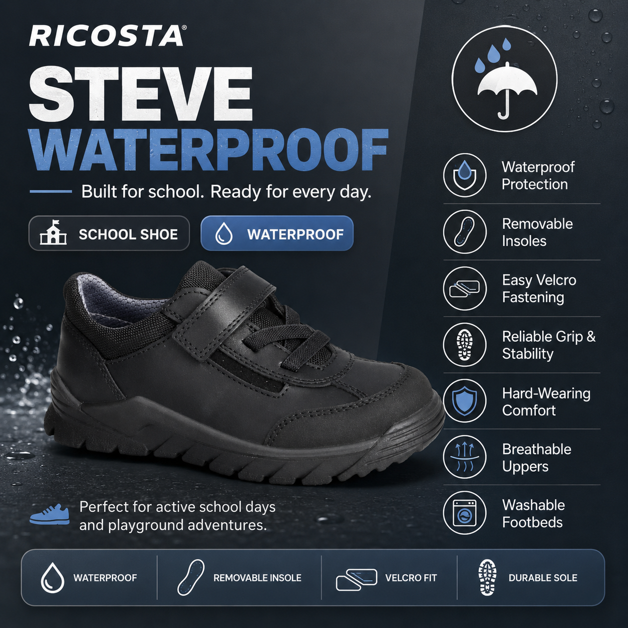 Ricosta Steve waterproof black - Kirbys Footwear Ltd